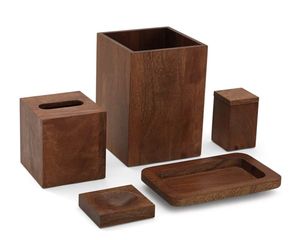 Natural Finish Wooden Bathroom Set For Hotel Home Resort Vanity Counter With Soap Dispenser And <b>Toothbrush</b> <b>Holder</b> - Product Image 1