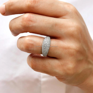 Round Brilliant Cut Pave Set Iced Out Moissanite Diamond Dome Signet Ring Multi <b>Row</b> Style Hip Hop Ring Sterling Silver Jewelry - Product Image 2