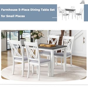 Minimalist <b>Rustic</b> 5-Piece <b>Dining</b> Room Set <b>Wood</b> <b>Table</b> with 4 Back Chairs for Small Spaces - Product Image 4