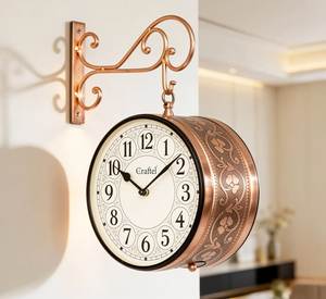 Craftel Copper Finish Wall <b>Clock</b> Round Analog Quartz Traditional Design for Living Room - Product Image 1