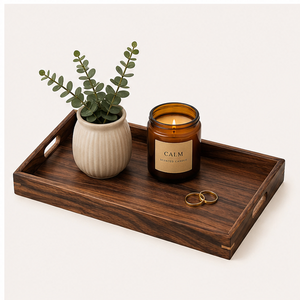 Hot-Selling Premium <b>Black</b> Walnut Wood Serving <b>Tray</b> Rectangular Solid Wood Coffee Table <b>Tray</b> With Built-In Handles For Restaurant - Product Image 6