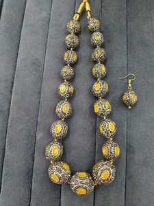 Indian Bridal Mala <b>Long</b> <b>Necklace</b> Set Girls Women party with Rose Quartz Pear Cut Crystals and Matching Earrings for Wedding - Product Image 1