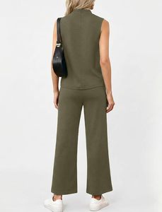 Ladies Sleeveless Tank Top with Elastic Waist Trouser <b>Set</b> Casual Stylish Two Piece Outfit Soft Fabric Lounge Wear Matching <b>Set</b> - Product Image 5