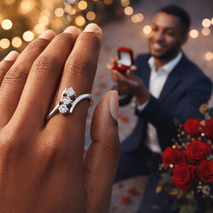 Anillo de Oro Blanco de 14K con Tres Diamantes para Mujer, Corte Redondo, Minimalista, para Boda, Compromiso, Aniversario, Regalo de Joyería - Product Image 4