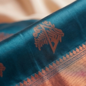 Blue <b>Silk</b> Saree with Intricate Tree Motifs and Pink Border Long Style - Product Image 6