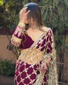 KV Traditional Embellished Bollywood Silk Blend Party <b>Saree</b> (<b>Purple</b>)-Reversible & Wrinkle Free - Product Image 1