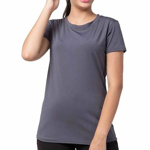 T-shirt pour femme de haute qualité, gris, col rond, manches courtes, séchage rapide, 100% polyester, coupe classique, couleur unie, vêtements décontractés, OEM ODM - Product Image 1