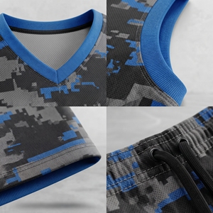 Custom Digital <b>Camo</b> Basketball Jersey <b>Shorts</b> Set Blue Grey Sublimated Team Uniform <b>Men</b> Youth Breathable Activewear Clothing - Product Image 5