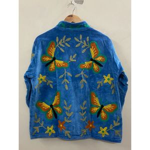 Hand Embroidered Velvet Knitted Cotton <b>Jacket</b> <b>Women</b> Mandarin Collar Full Sleeve Floral Pattern Open Front Prairie Winter/<b>Spring</b> - Product Image 2