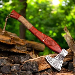 ขวานไวกิ้งเหล็กกล้าคาร์บอนตีขึ้นรูปแบบแบนด้านหลัง งานแฮนด์เมดเกรดอุตสาหกรรม ด้ามไม้โรสวูด ขวานสำหรับตั้งแคมป์-ของขวัญวันครบรอบ - Product Image 4