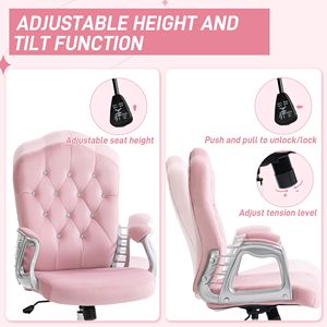 Sedia da Ufficio in Velluto Rosa con Ruote Girevoli a 360 Gradi, Altezza Regolabile e Funzione di Inclinazione - Product Image 5