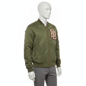 Chaqueta Bomber Verde Oliva para Hombre con Logotipo Bordado, Cierre de Cremallera, Cuello Camisero, Ropa Casual de Otoño - Product Image 2