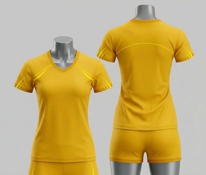 Conjunto de Camiseta de Fútbol Amarilla con Cuello en V para Mujer, Manga Corta, Ajustada, Transpirable, de Secado Rápido, para Todas las Temporadas - Product Image 1