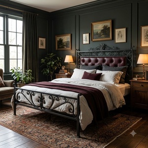 Cama Queen de Estilo Victoriano con Estructura de Hierro Ajustable y Tapicería de Cuero de Grado Comercial para Hoteles y Apartamentos - Product Image 2