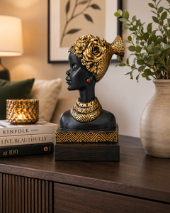 Sculpture africaine en polyrésine de petite taille avec coiffe florale, pièce décorative de table - Product Image 6