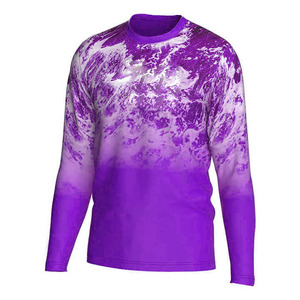 เสื้อตกปลาแขนยาวลายพรางสีม่วงสำหรับผู้ชาย พิมพ์ลายแบบซับลิเมชั่น ป้องกันรังสียูวี 50 แห้งเร็ว ผลิตจากโพลีเอสเตอร์ ราคาสมเหตุสมผล - Product Image 1