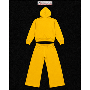 Conjunto Deportivo Personalizado Amarillo para Hombre, Sudadera con Cremallera Completa, Pantalones Deportivos de Pierna Ancha, Logotipo Gráfico, Ropa Deportiva Casual, Venta al Por Mayor - Product Image 6