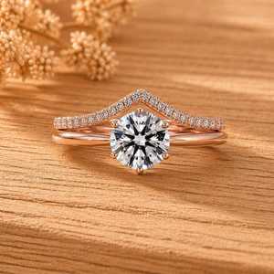 Bague de fiançailles en or massif 10K 14K 18K certifiée IGI avec diamant de laboratoire taille brillant rond et bande incurvée pour femme E VVS - Product Image 1