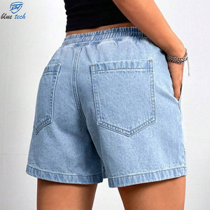 Premium <b>Jean</b> Women's Denim Shorts <b>Elastic</b> Waistband Light Blue Casual Summer Shorts OEM ODM Wholesale Factory - Product Image 6