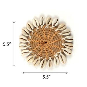 Handmade <b>Round</b> Glass <b>Mat</b> with Cowrie Shells Modern Design 10 CM Diameter Eco-Friendly Bohemian <b>Table</b> Decor - Product Image 5