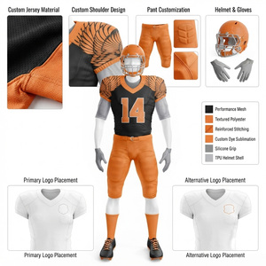 Uniforme de Fútbol Americano Personalizado Naranja 100% Algodón Poliéster Jersey Estampado Digital de Manga Corta que Absorbe la Humedad Corte Regular - Product Image 6