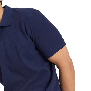 Polo en coton tricoté à manches courtes bleu marine pour homme, couleur unie, respirant, coupe classique - Product Image 5