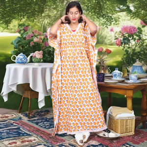 Nouvelle Robe Kaftan en Coton Longueur Genou pour Femmes, Tendance 2026, avec Imprimé Floral, Col en V Écologique - Product Image 2