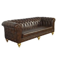 Chesterfield-Sofa Antikes Wohnzimmer-Sofa Klassisches Ledersofa aus Mahagoni bis zum Komplett-Einrichteten Amerikanischer Stil Wohnzimmermöbel