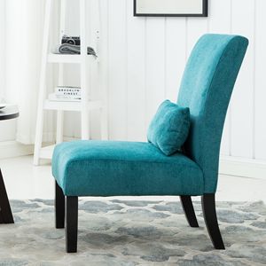 Poltrona Moderna Pisano in Tessuto Chenille Blu Teal Senza Braccioli con Cuscino per Soggiorno - Product Image 3