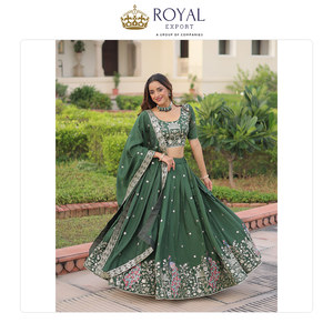 <b>Top</b> Quality Wedding Wear Indian Clothing Vichitra Silk Lehenga Choli with Zari Sequence Work Semi Stitch Lehenga Choli for Sale - Product Image 6