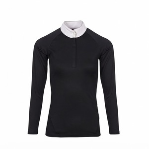 OEM <b>Women</b> Equestrian <b>Long</b> <b>Sleeve</b> <b>Top</b> <b>Black</b> Color Blocked White Collar Zipper Horse Riding Base Layer Shirt Spandex/Polyester - Product Image 1