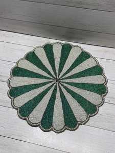 Handmade Luxury Eco-Friendly Tiramisu Beaded Placemats 15in Christmas Holiday Red/Green Floral - Product Image 1