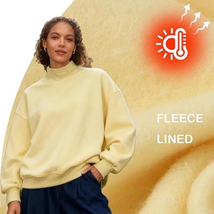 Sudadera Casual Holgada Estampada de Cuello Alto para Mujer, Manga Larga, 100% Algodón Felpa, Colores Sólidos, Cuello Simulado - Product Image 4
