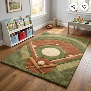Tapis rectangulaire fantaisie en laine à motif terrain de baseball, à poils moyens, tufté à la main, lavable, avec envers fin en polypropylène, pour chambre à coucher - Product Image 6