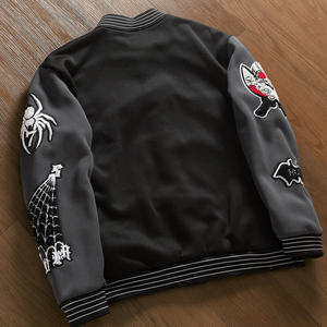Guardian Of The Night Embroidered Varsity <b>Jacket</b> <b>Men</b> Punk Style Black Gray Patch Design Autumn Wear - Product Image 4