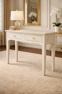 Table console décorative en bois massif avec incrustations en os, table de rangement avec tiroirs pour entrée, couloir, salon - Product Image 2
