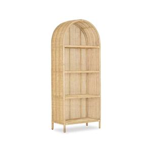 Étagère en rotin minimaliste moderne, fabriquée à la main en matériau naturel, meuble de rangement unique avec dessus arqué, pour salon - Product Image 1