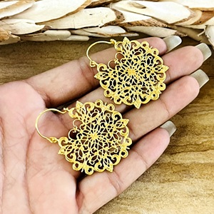Pendientes Boho de Moda, Joyería Tribal de Latón para Mujer, Chapados en Oro de 18k, Filigrana, Mandala, Geométricos, Aros, Venta al por Mayor/OEM/ODM - Product Image 3