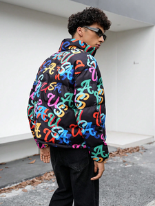 Chaqueta de forro polar Teddy para hombre, con estampado de grafiti y dibujos, multicolor, cuello alto, con cremallera, abrigo de sherpa, ropa de calle de invierno. - Product Image 6