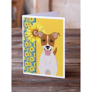 Verano girasoles caprichoso Jack Russell Terrier marrón fondo blanco 8 paquete A7 tamaño 5x7 tarjetas de felicitación en blanco sobres tarjetas - Product Image 2