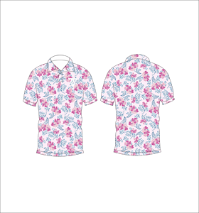 Mens White Pink Blue Floral Print Polo Shirt Custom Sublimation Short Sleeve Summer Casual Breathable Lightweight Golf Shirt - Product Image 3