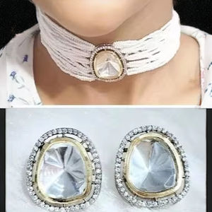Indian Manufacturer's Custom Designed Gold-Plated Silver Polki Kudan <b>Choker</b> Necklace Set Wedding Parties Girls' Zircon - Product Image 2