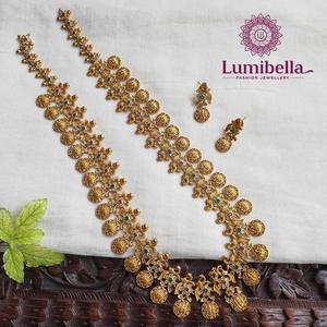 <b>Fashion</b> Gold Plated Brass Moissanite Wedding Women's Necklace and Earring Set-Ram Lakshman <b>Har</b> - Product Image 1