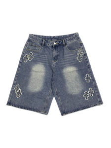 Pantalones Cortos de Mezclilla Holgados de Estilo Vintage de Alta Calidad para Hombre con Pedrería y Efecto Desgastado, Ideales para el Verano y el Estilo Urbano - Product Image 6