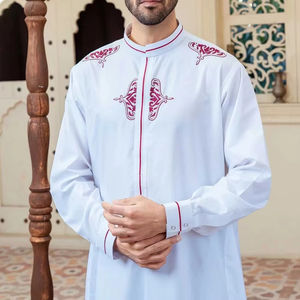 Tendance 2026 : Thobe de luxe pour hommes de Dubaï, vêtement islamique avec col brodé, fournisseur de Kandura - Product Image 3