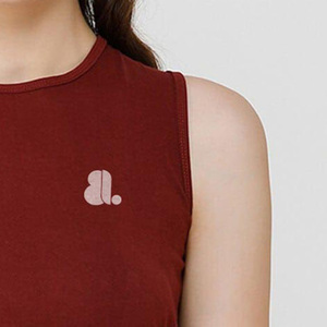 Women Solid Jersey Breathable Tank <b>Tops</b> <b>Sleeveless</b> Casual <b>Knitted</b> Spandex Cotton Front Logo O Neck ODM - Product Image 6