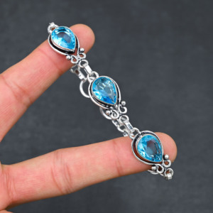 Striking for Blue Topaz <b>Bracelet</b> in 925 Sterling Silver Teardrop Cut Gemstone <b>Adjustable</b> Handmade Jewelry for Women Party Gift - Product Image 4