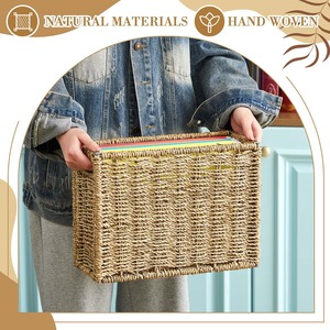 Seagrass Hanging File <b>Box</b> <b>Collapsible</b> Portable Filing Basket Handmade <b>Storage</b> Basket Wholesale eco-friendly Made in Viet Nam - Product Image 4