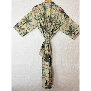 Bata de casa de algodón puro con estampado indio, estilo kimono de verano |   Cubrebikini floral/Cómodo para embarazadas |   Rosa Melocotón Rosa Safari An - Product Image 1