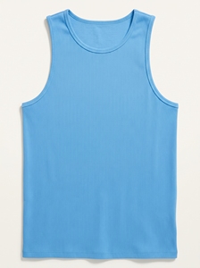 Dumela Men's Solid Blue Ribbed Knitted <b>Sleeveless</b> Tank <b>Top</b> O-Neck Casual Style - Product Image 1